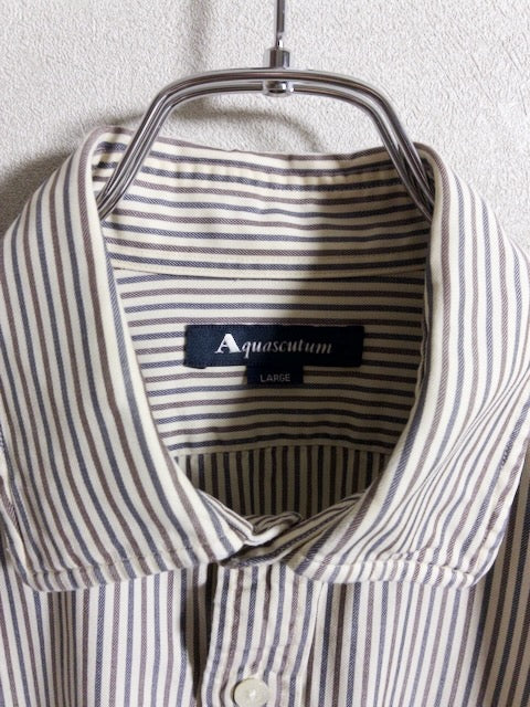 Aquascutum - 90年代製綿テンセルストライプ長袖シャツ