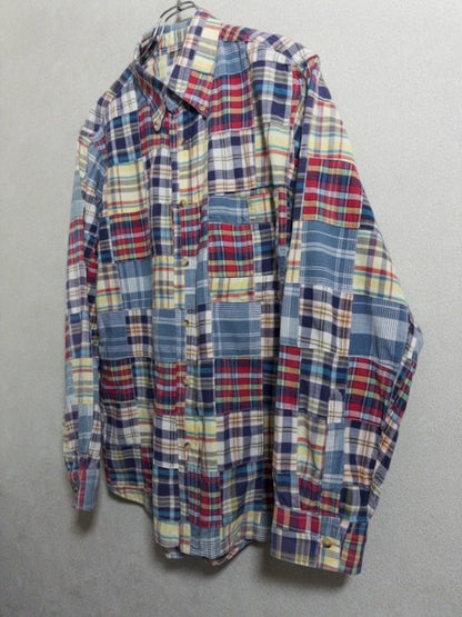 BLUE BEAR USA - 90年代製マルチカラーパッチワーク長袖ボタンダウンシャツ