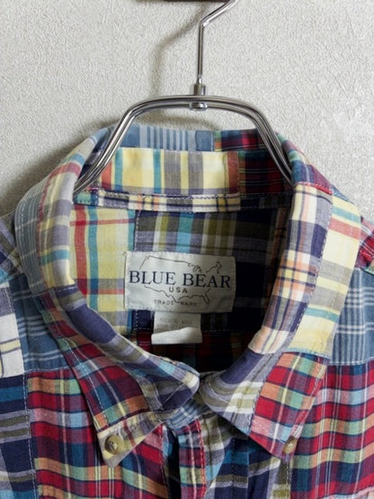 BLUE BEAR USA - 90年代製マルチカラーパッチワーク長袖ボタンダウンシャツ