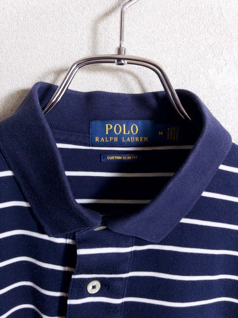 Ralph Lauren - ネイビーと白のボーダー柄が映える鹿の子半袖ポロシャツ