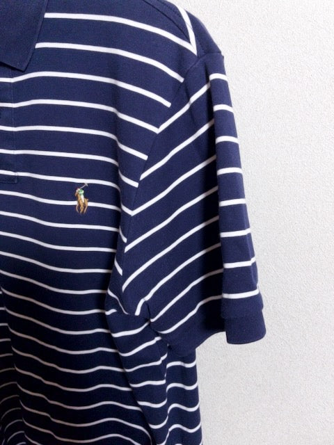 Ralph Lauren - ネイビーと白のボーダー柄が映える鹿の子半袖ポロシャツ