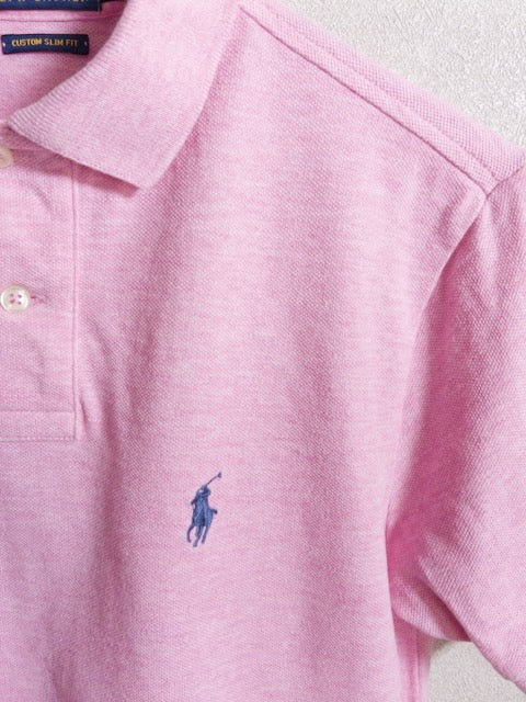 Ralph Lauren - ピンクカラーの鹿の子地スリムフィット半袖ポロシャツ