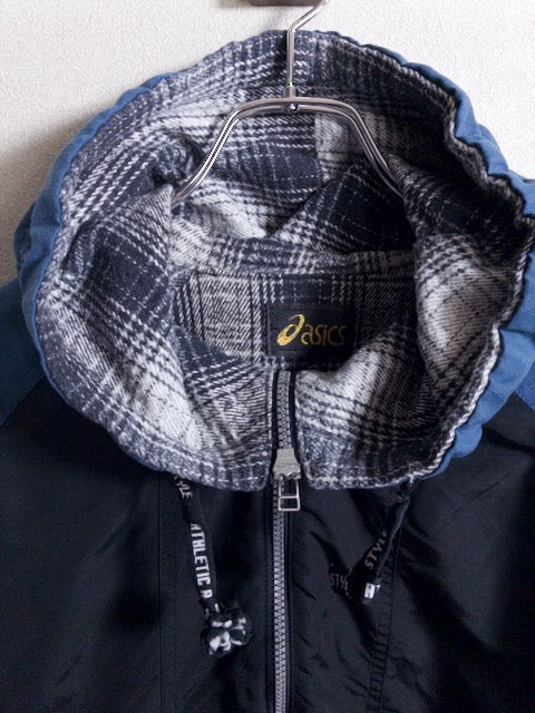 asics - 90年代後半製の青黒バイカラーフード付きジップアップブルゾン