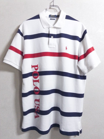 POLO RALPH LAUREN - トリコロールボーダー柄のパイル調半袖ポロシャツ