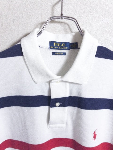 POLO RALPH LAUREN - トリコロールボーダー柄のパイル調半袖ポロシャツ