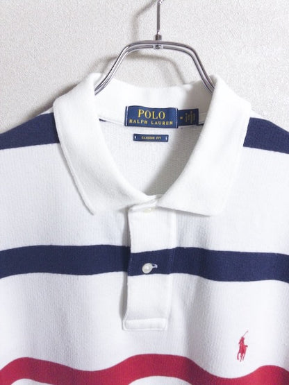 POLO RALPH LAUREN - トリコロールボーダー柄のパイル調半袖ポロシャツ