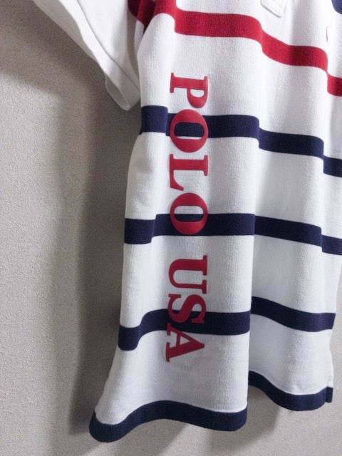 POLO RALPH LAUREN - トリコロールボーダー柄のパイル調半袖ポロシャツ