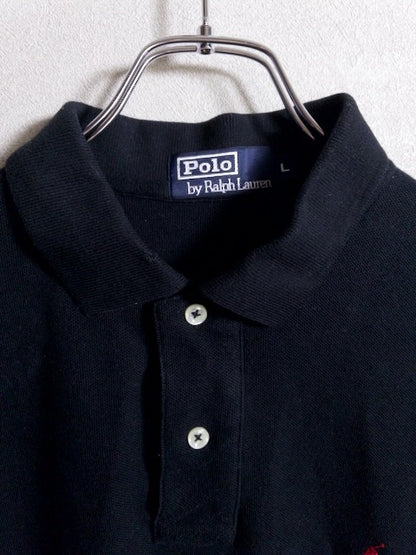 Ralph Lauren - 赤ポニー刺繍が映える漆黒の日本製半袖ポロシャツ