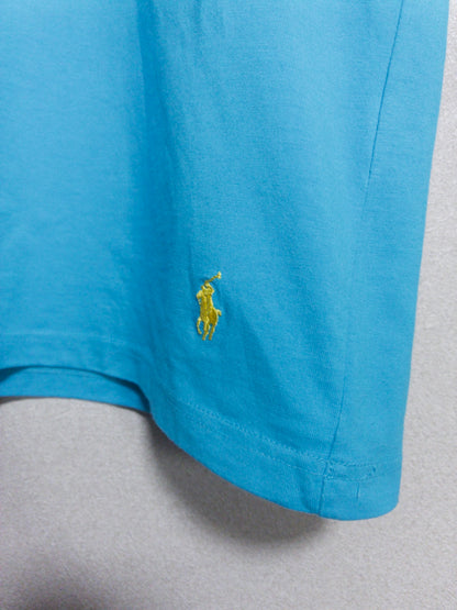 Ralph Lauren - 黄色ポニー刺繍 ライトブルーVネックTシャツ
