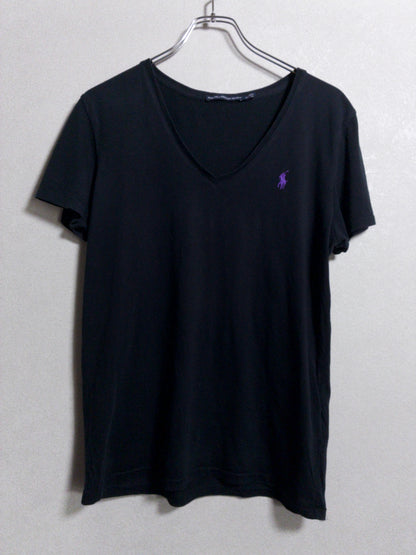 RALPH LAUREN SPORT - 紫ポニー刺繍 黒VネックTシャツ