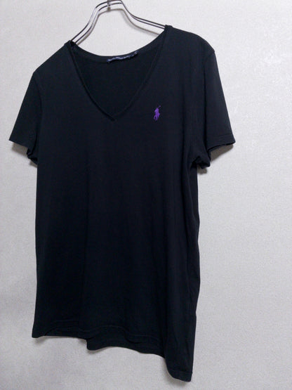RALPH LAUREN SPORT - 紫ポニー刺繍 黒VネックTシャツ