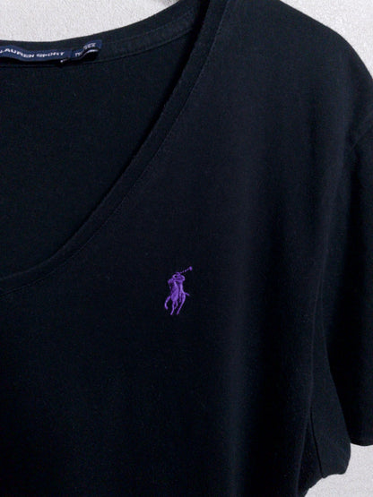 RALPH LAUREN SPORT - 紫ポニー刺繍 黒VネックTシャツ
