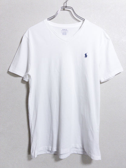 Ralph Lauren - 紺ポニー刺繍 白VネックTシャツ
