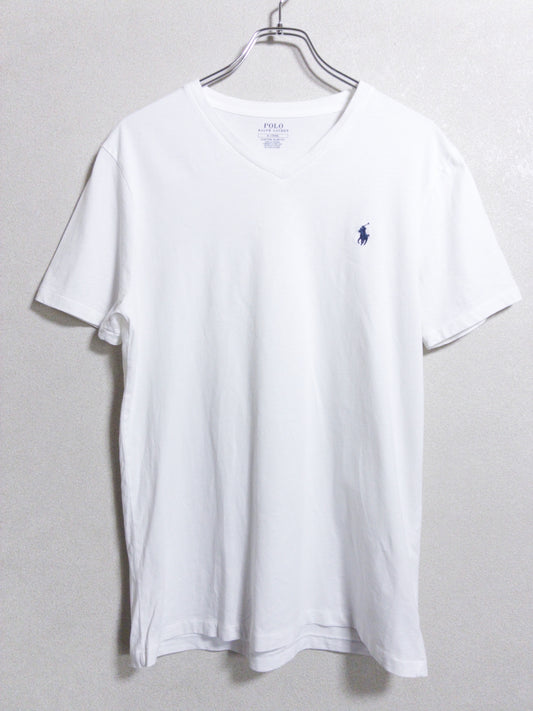 Ralph Lauren - 紺ポニー刺繍 白VネックTシャツ
