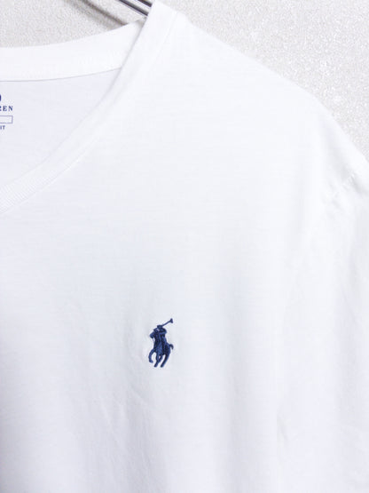 Ralph Lauren - 紺ポニー刺繍 白VネックTシャツ
