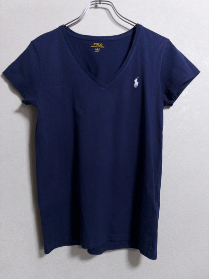 Ralph Lauren - 白ポニー刺繍 ネイビーVネックTシャツ