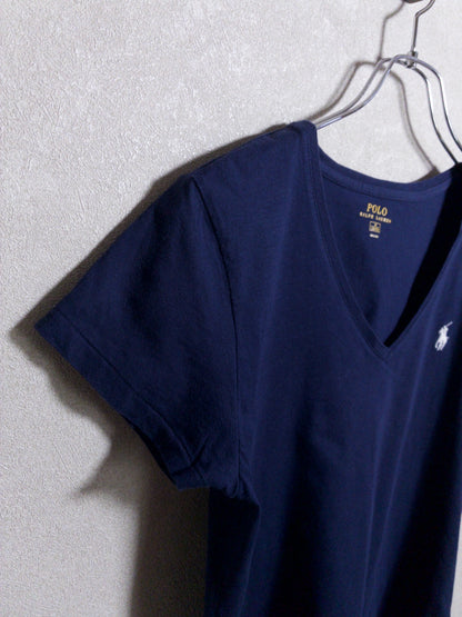 Ralph Lauren - 白ポニー刺繍 ネイビーVネックTシャツ