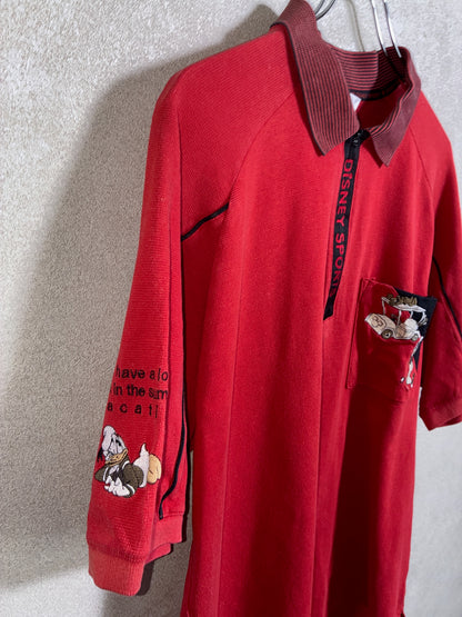 Disney SPORTS - キャラクター刺繍 ハーフジップポロシャツ